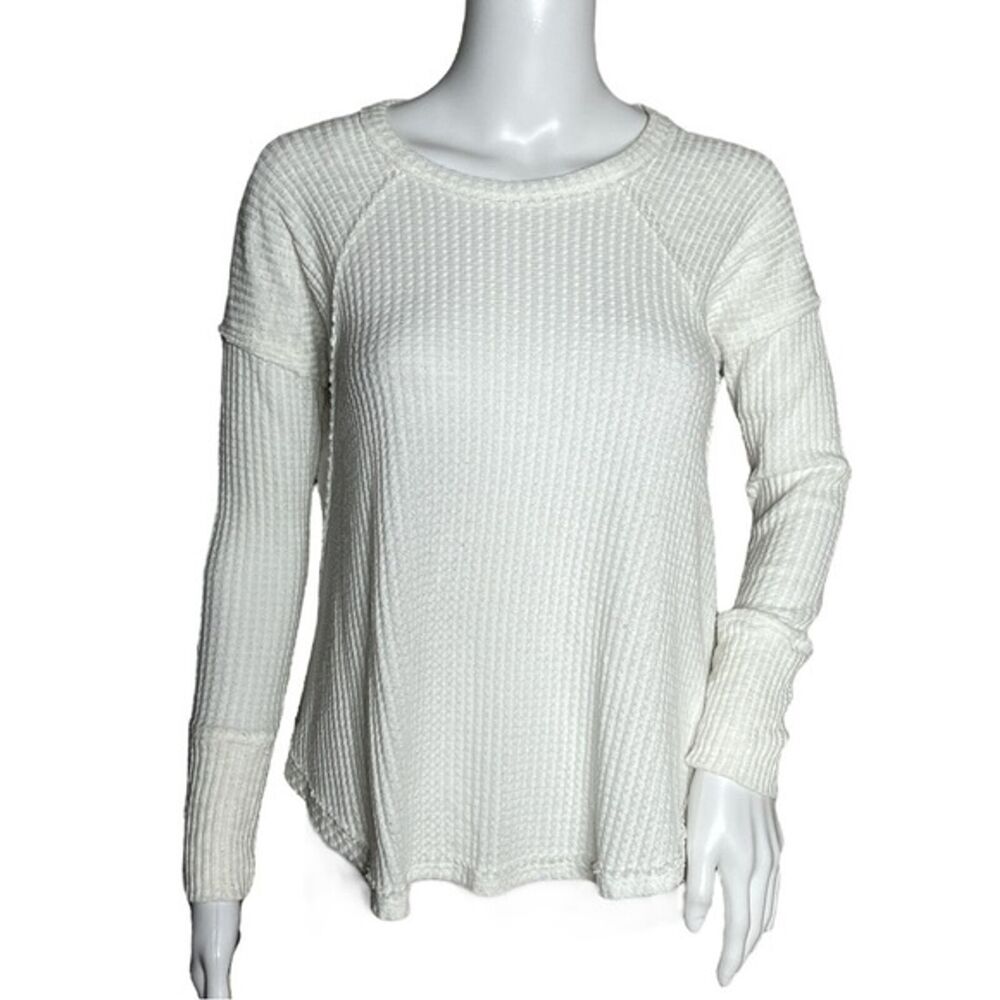 Anthropologie Eri + Ali Shirt Womens XS White Waffle Knit Top Neutral Minimalist